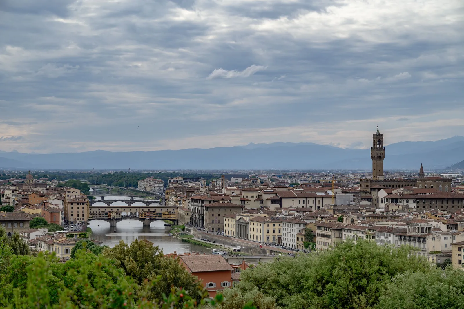 The Arno and its bridges seen from the hills