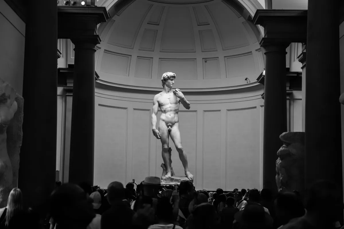 Visitors in front of the David at the Accademia