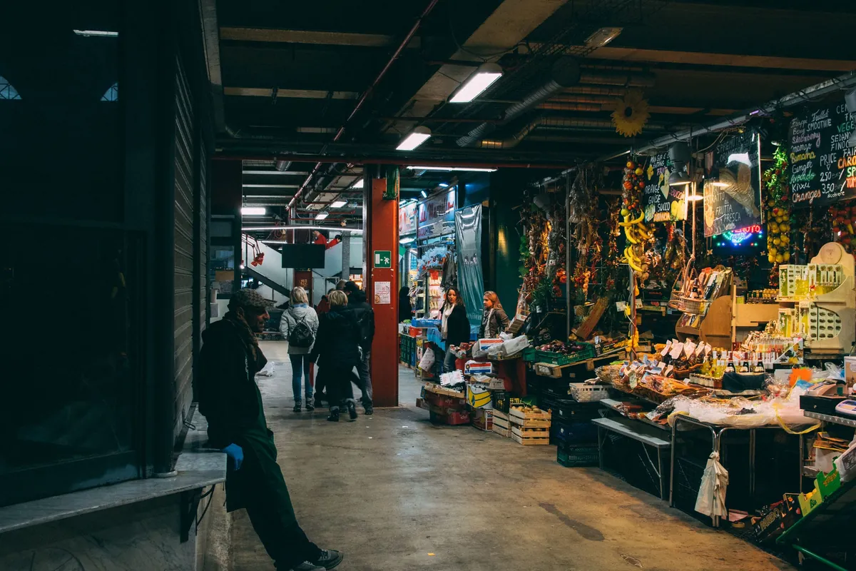 Stalls inside a Florence market hall