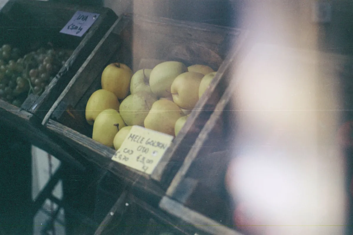 Apples in a crate at a Florence market