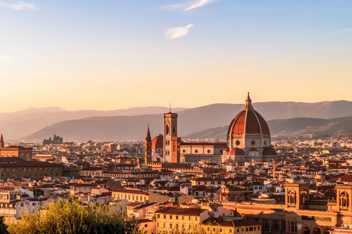 Sunset over the Duomo and the hills around Florence